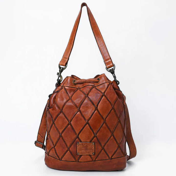 Spaghetti Western Bucket Bag SWC177CG, handcrafted leather hobo handbag.