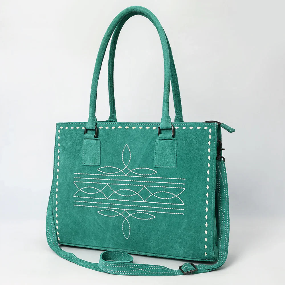 American Darling Tote ADBG1553A in genuine suede leather with adjustable shoulder strap and durable metal fittings.