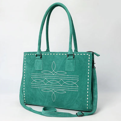 American Darling Tote ADBG1553A in genuine suede leather with adjustable strap and antique metal fittings.