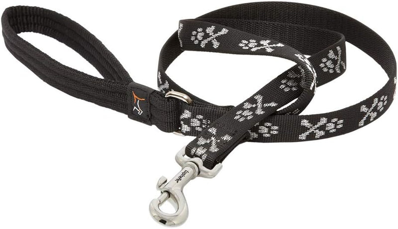 3/4in Bling Bonz durable 6ft black dog leash with paw print design and metal clasp