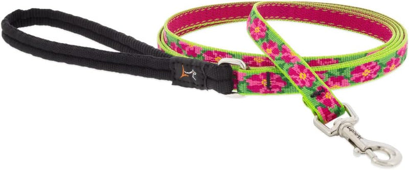 1/2in Petunias 6ft dog leash with floral design and black padded handle
