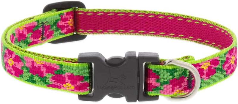1/2in Petunias adjustable pet collar with pink flower design and black plastic buckle