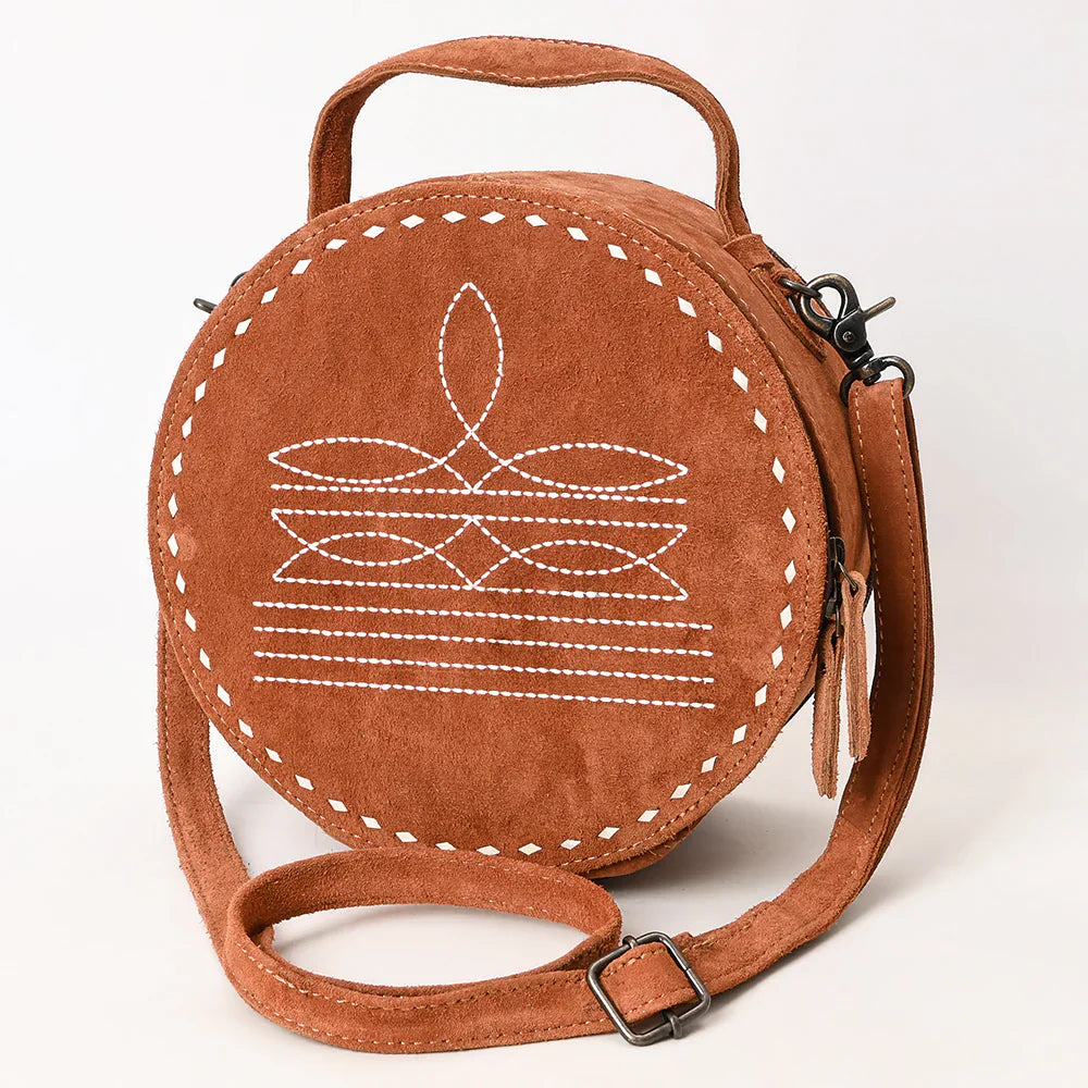 American Darling Canteen Bag ADBG1549A in genuine suede leather with adjustable strap and antique finish metal fittings.