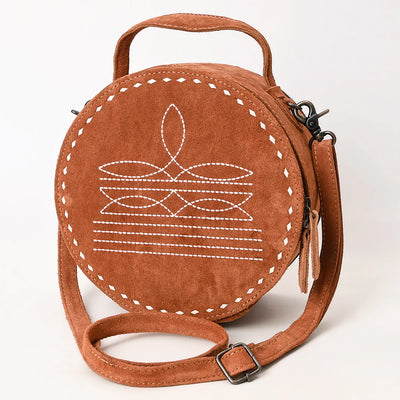 American Darling Canteen Bag ADBG1549A in genuine suede leather with adjustable strap and antique finish metal fittings.