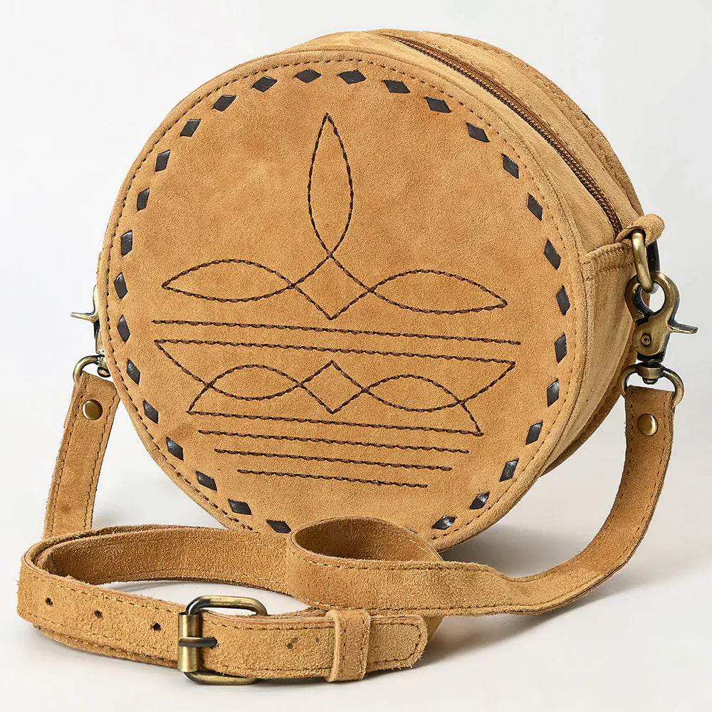 American Darling Canteen Bag ADBGA620B in genuine suede leather with adjustable shoulder strap and antique finish metal fittings.