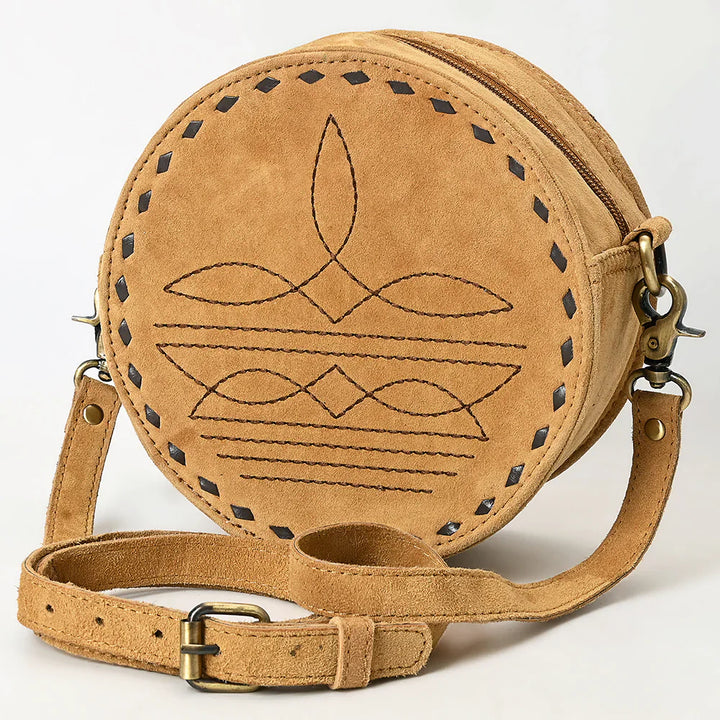 American Darling Canteen Bag ADBGA620B in genuine suede leather with adjustable shoulder strap and antique finish metal fittings.