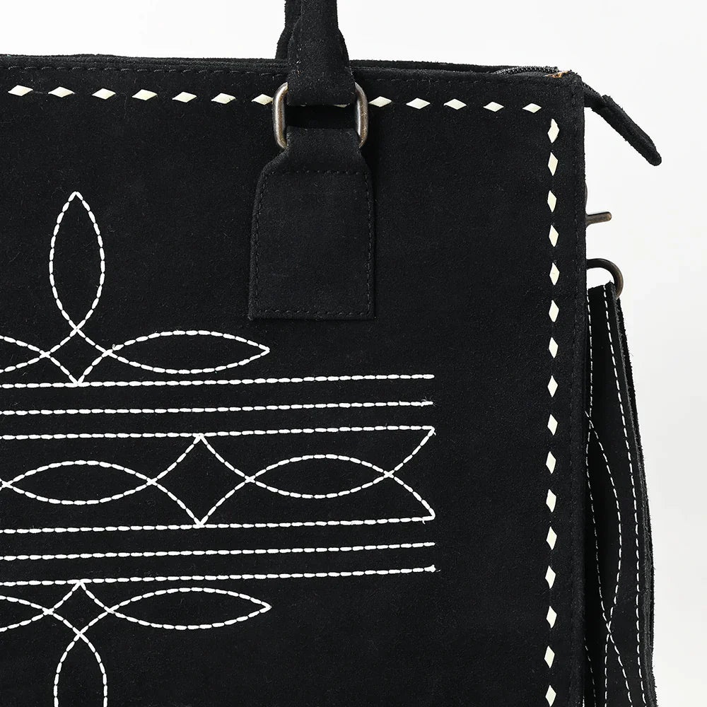 American Darling Tote ADBG1553B with premium suede and full grain leather, durable metal fittings, and adjustable strap.