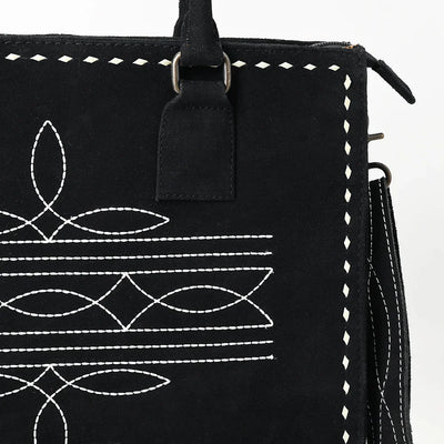 American Darling Tote ADBG1553B with premium suede and full grain leather, durable metal fittings, and adjustable strap.
