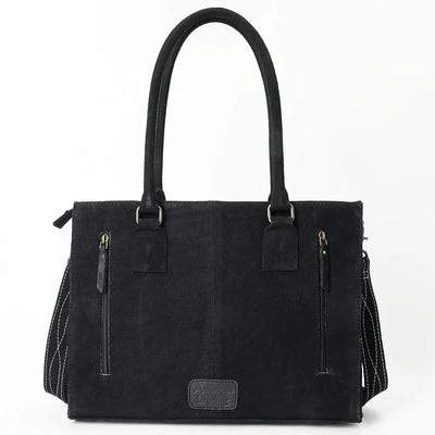 American Darling Tote ADBG1553B made of genuine suede and full-grain leather with antique metal fittings and adjustable strap.