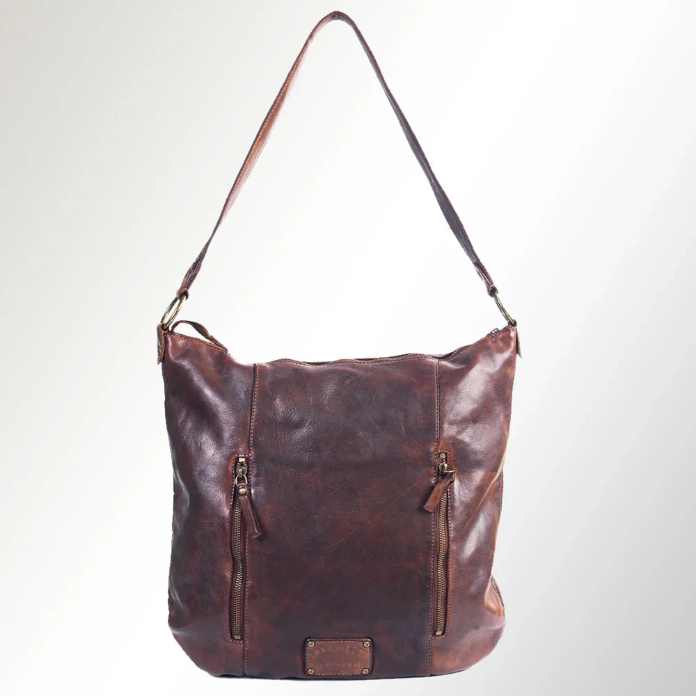 Spaghetti Western Crossbody Messenger Bag SWC142ABRN made of premium handcrafted leather.