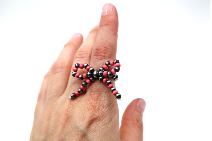 Beaded Bow Ring Pink