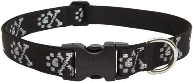 1in Bling Bonz black adjustable martingale dog collar with paw print design and quick-release buckle
