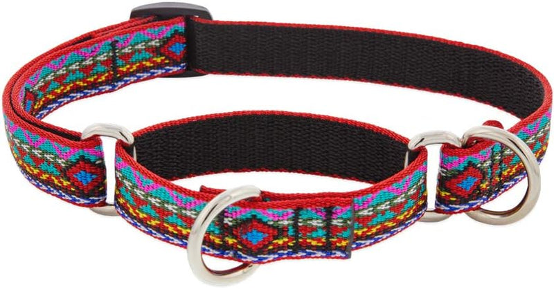 3/4in El Paso 14-20in adjustable martingale dog collar with colorful geometric pattern and durable metal rings