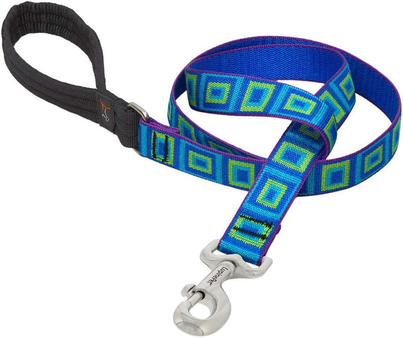 1-inch wide Sea Glass 6ft leash with blue and green geometric pattern and durable metal clasp