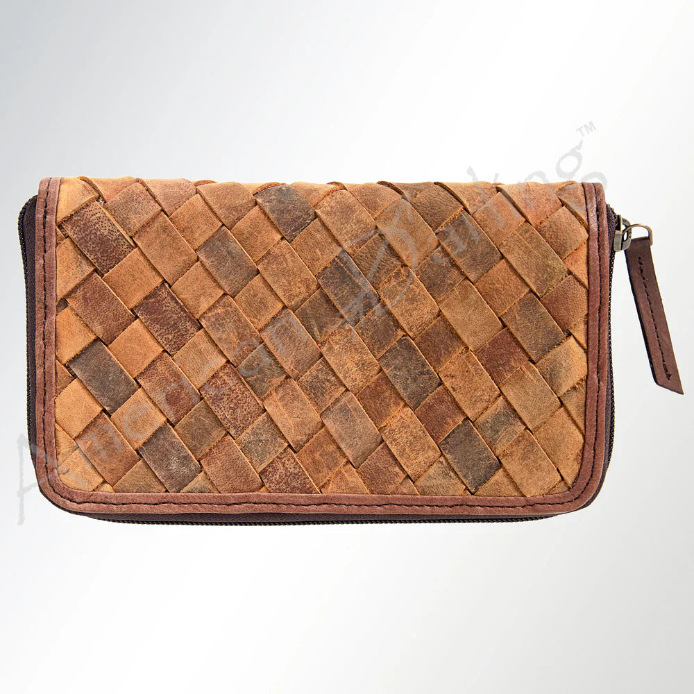 American Darling Wallet ADBGI121A, full grain leather, antique metal fittings, durable YKK zipper, 4.5x8 inches.