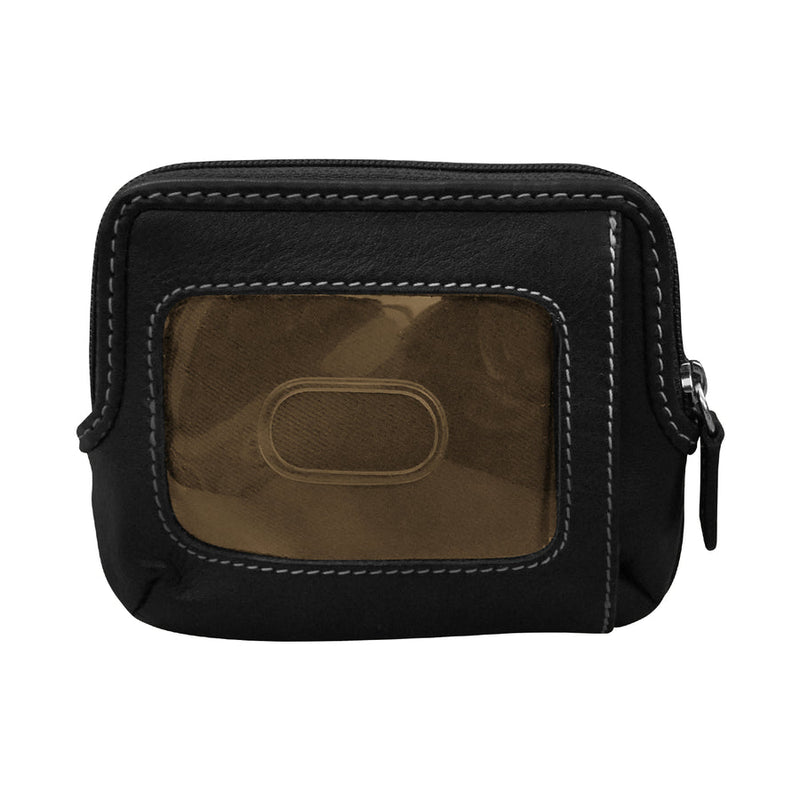 Double Zip Change Purse in turquoise haircalf leather with two compartments and RFID protection.