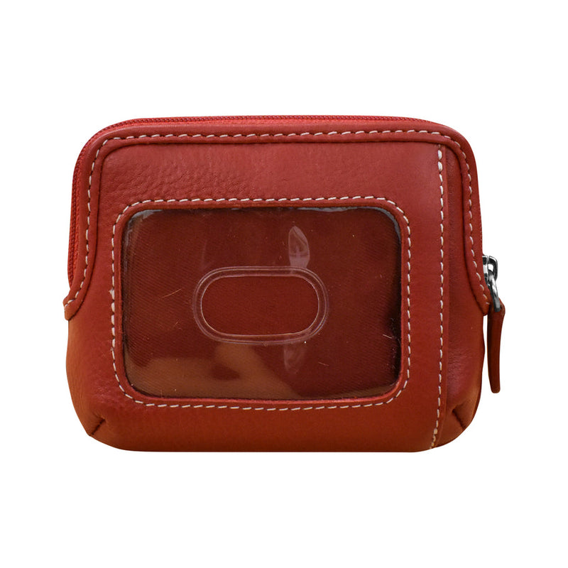 Double Zip Change Purse in premium haircalf leather with two zippered compartments and ID window.