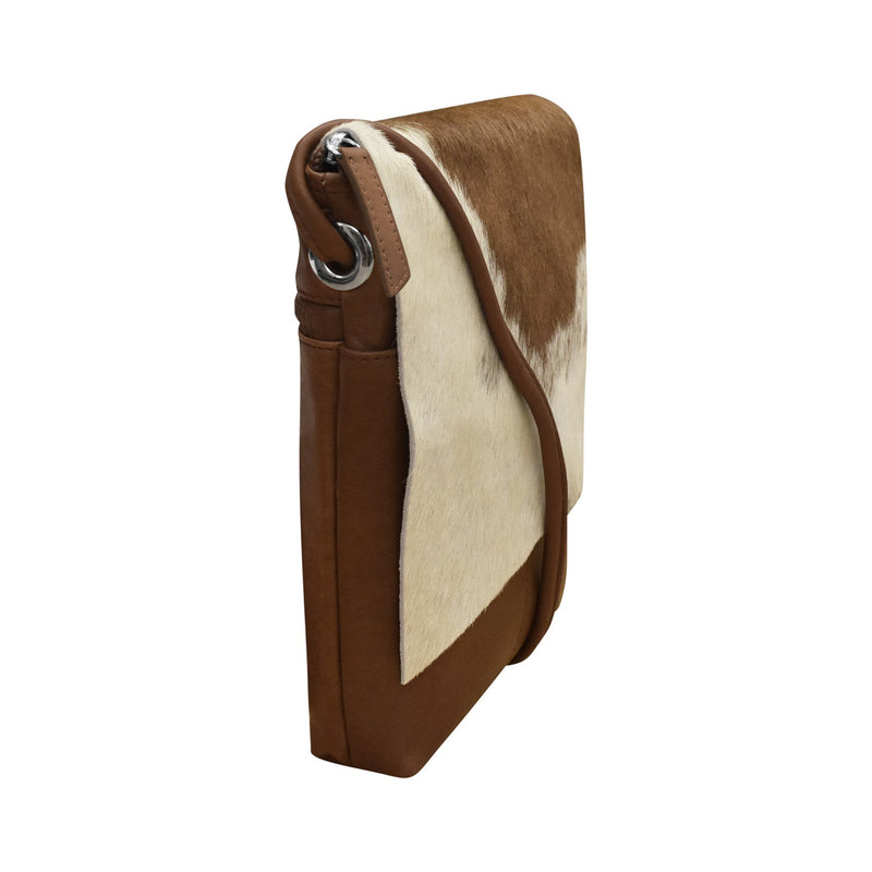 Small Canada Bag in genuine toffee leather with haircalf design and adjustable strap