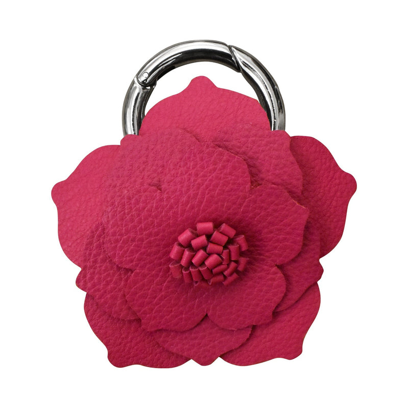 Genuine leather flower charm with hinge ring for keys and bags, stylish accessory in rich colors