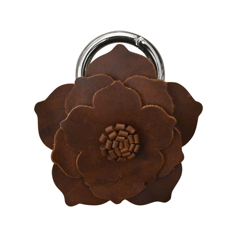 Genuine leather flower charm with floral design and hinge ring for keys and bags