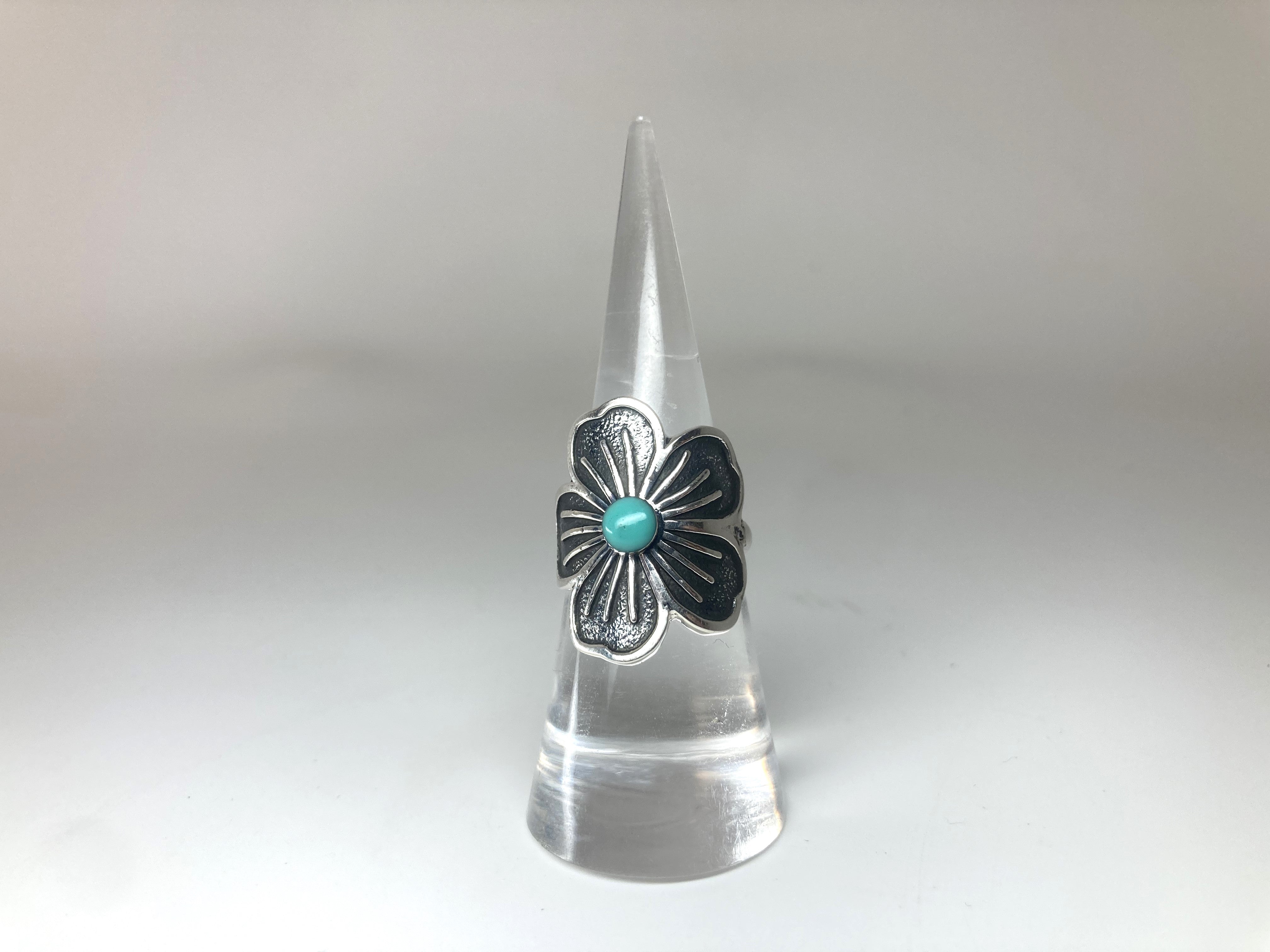 Handmade Sterling Flower Turquoise Ring Size 7 PSTPR08