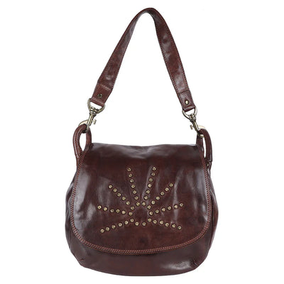 Spaghetti Western Crossbody Messenger Bag SWC156BRN, handcrafted leather design.