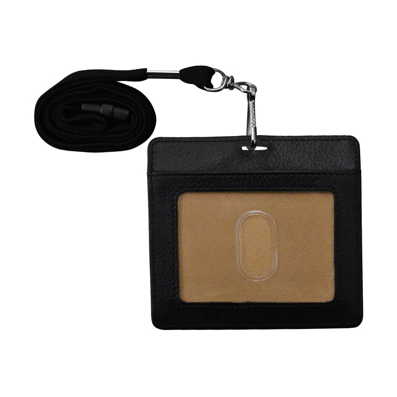 Horizontal Neck I.D. Holder lanyard with genuine leather and RFID protection