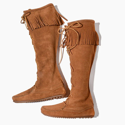 Natural  FRONT LACE KNEE HIGH BOOT