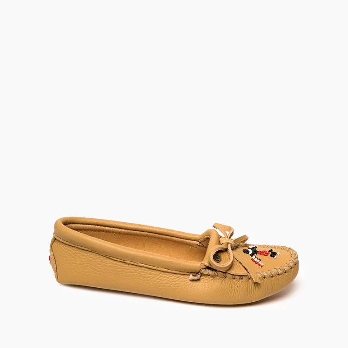 Pre Order Minnetonka Thunderbird Softsole moccasin in tan suede with beaded Thunderbird design.