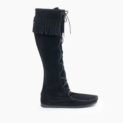 Black FRONT LACE KNEE HIGH BOOT