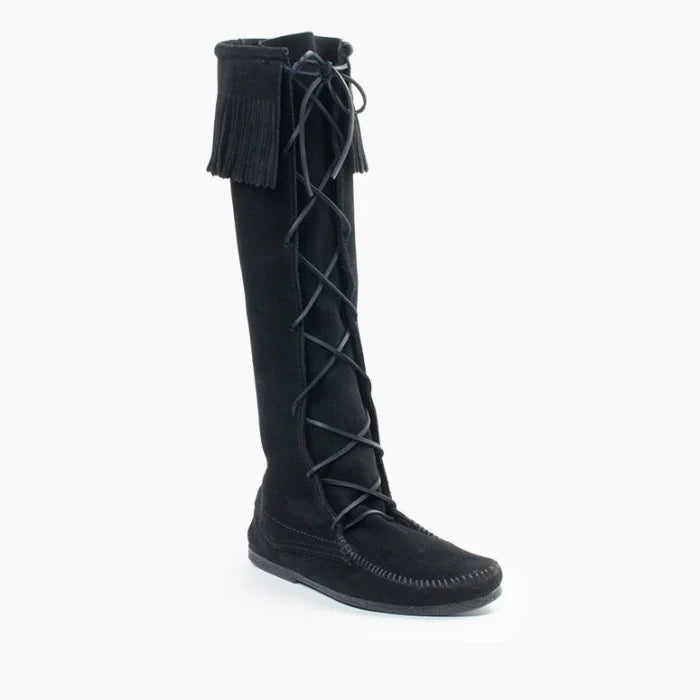 Black FRONT LACE KNEE HIGH BOOT