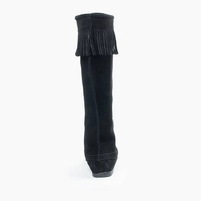 Black FRONT LACE KNEE HIGH BOOT