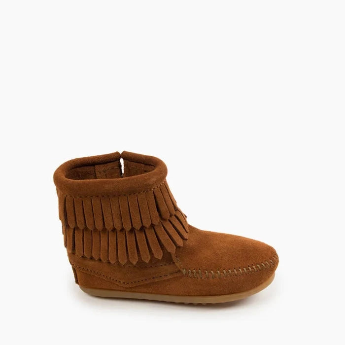 Brown DOUBLE FRINGE SIDE ZIP BOOT for Kids