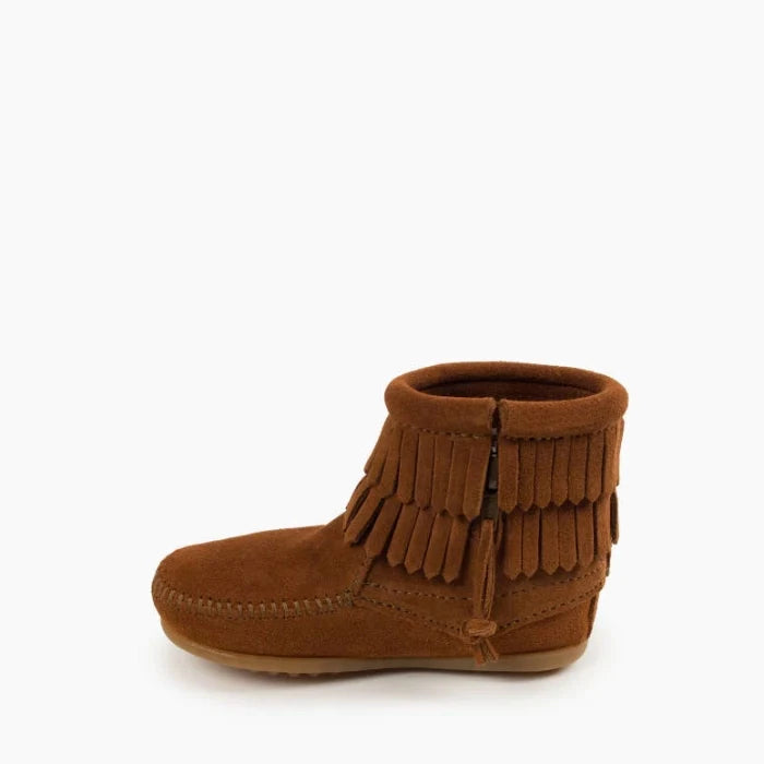 Brown DOUBLE FRINGE SIDE ZIP BOOT for Kids