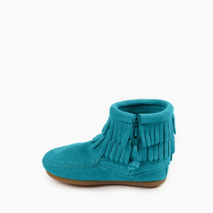 Turquoise DOUBLE FRINGE SIDE ZIP BOOT for Kids