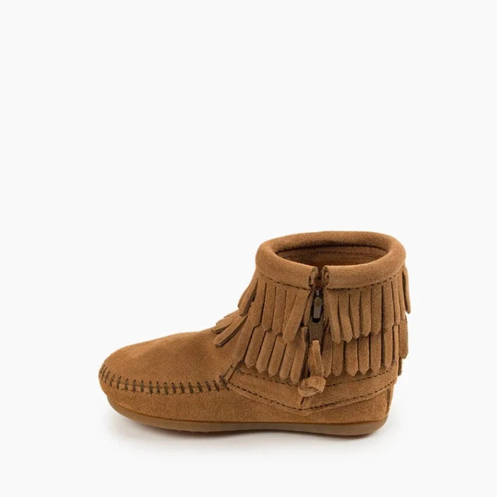 Brown DOUBLE FRINGE SIDE ZIP BOOT for Kids