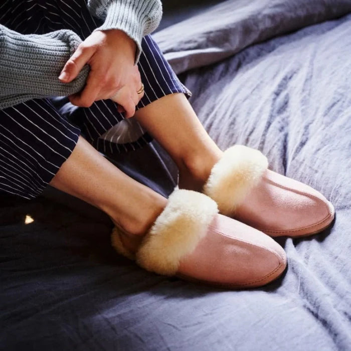 Pre Order Minnetonka Sheepskin Slide Shoes with premium sheepskin and open-back design.