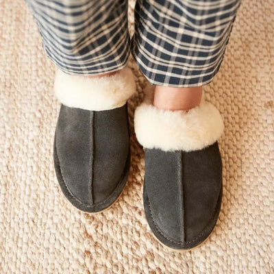 Pre Order Minnetonka Sheepskin Slide Shoes with soft sheepskin, stylish open-back design, and flexible sole for comfort.