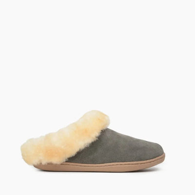 Pre Order Minnetonka SHEEPSKIN MULE with suede and sheepskin lining, durable rubber sole.