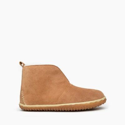 Water-resistant Minnetonka Tucson shoes with suede upper and rubber sole.