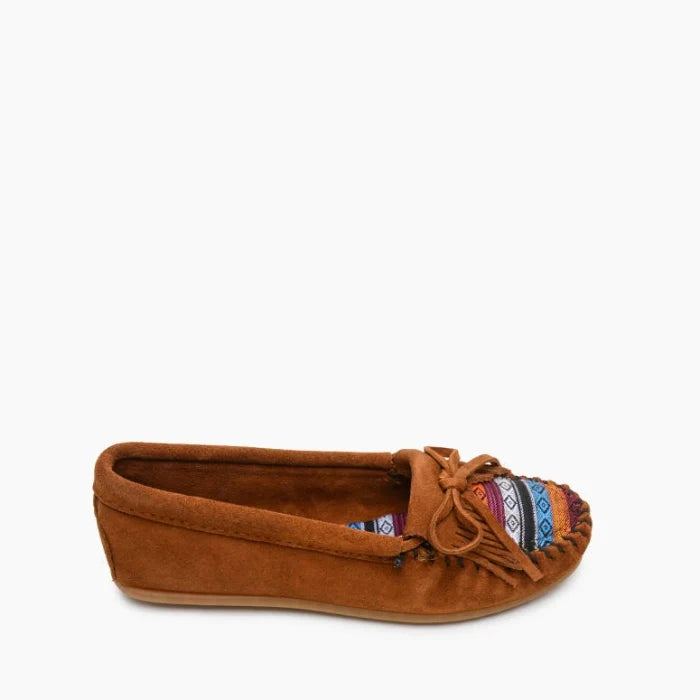 Pre Order Minnetonka KILTY HARDSOLE moccasins, premium suede leather, intricate stitching, durable rubber sole.