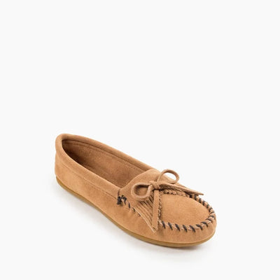 Minnetonka Kilty Hardsole Moccasins in premium suede with a bow detail.