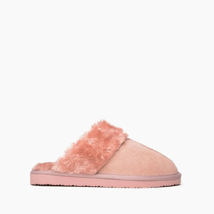 Minnetonka Chesney Cozy Suede Slippers with plush lining and EVA sole.