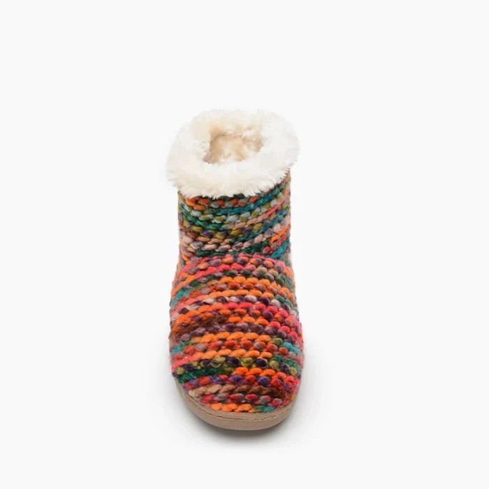 Colorful knit design of Minnetonka Betty Memory Foam Slipper with plush lining.