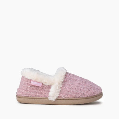 Minnetonka DINA women's pink knit slippers with pile lining and memory foam insole