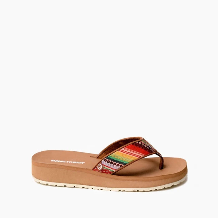 Minnetonka HEDY 2.0 sandals with Frisco Stripe pattern and fabric upper.