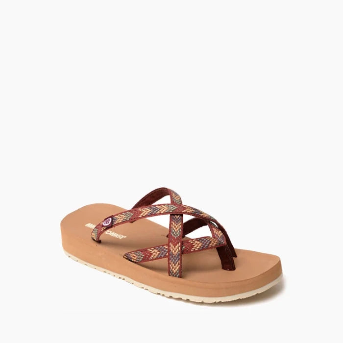 Minnetonka HANNA 2.0 sandals with chic brown twill tape upper, EVA midsole, and TPR outsole for durability and comfort.