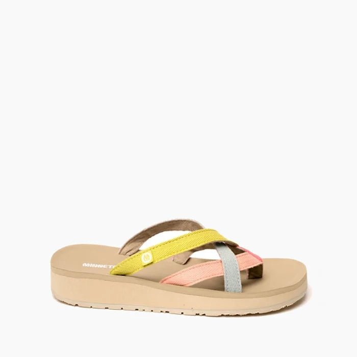 Pre Order Minnetonka HANNA 2.0 SHOES, multicolor twill tape upper sandal, EVA midsole, rubber sole.