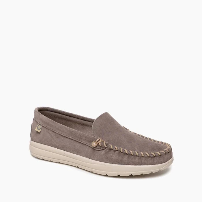 Minnetonka Discover Classic Shoes, suede moccasin with cushioned sole, water and stain resistant.