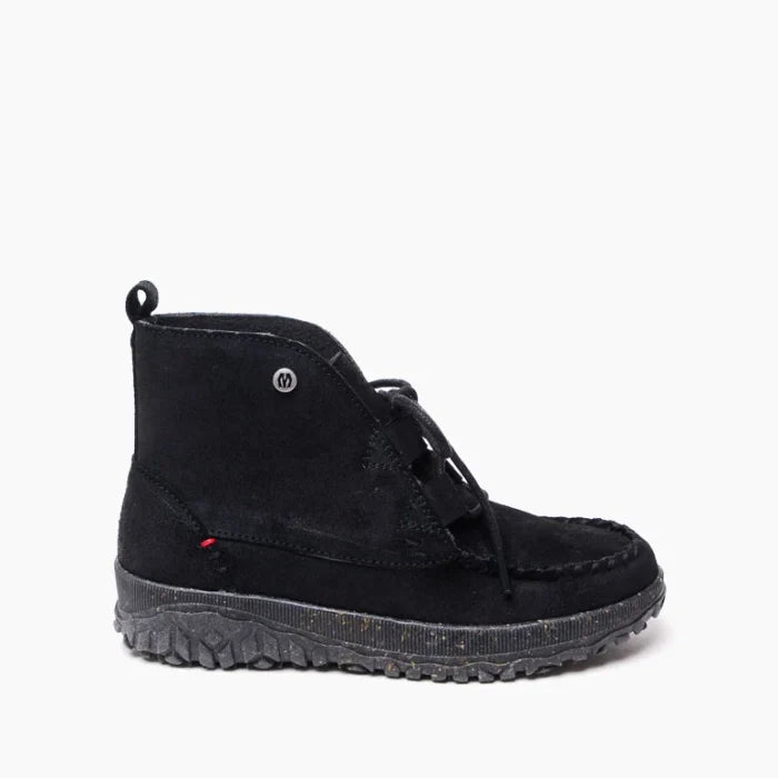 Minnetonka Tealey Shoes in black suede, water-resistant with durable MiniTREAD sole, pre-order now.